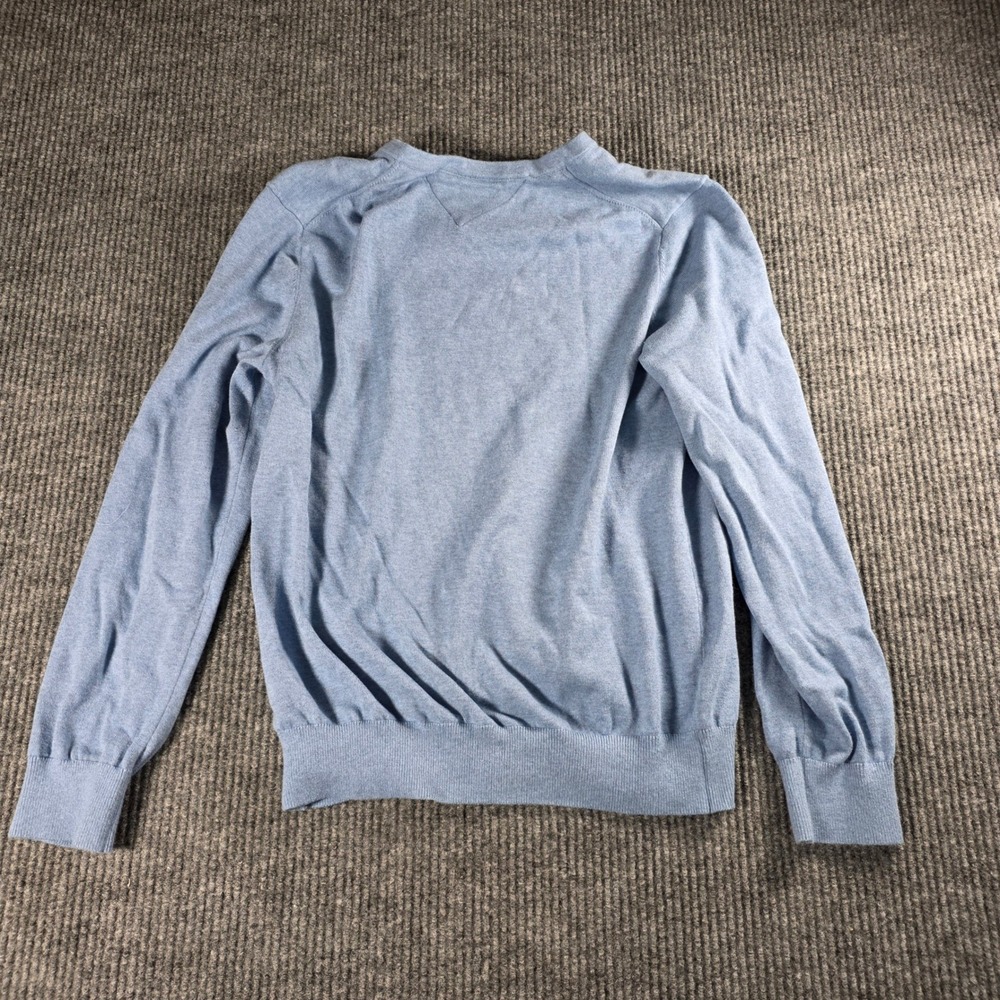Tommy Hilfiger Mens V-Neck Sweater Light‎ Blue Premium Cotton Size M Flag Logo - Picture 8 of 8